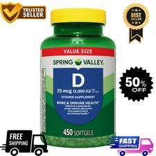Spring Valley Vitamin D3 1000 IU Softgels   450 Count, Bone  Immune Support