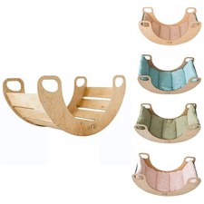 Pikler Kletterbogen für Kinder mit Kissen Schaukelwippe Holzwippe Bogenwippe