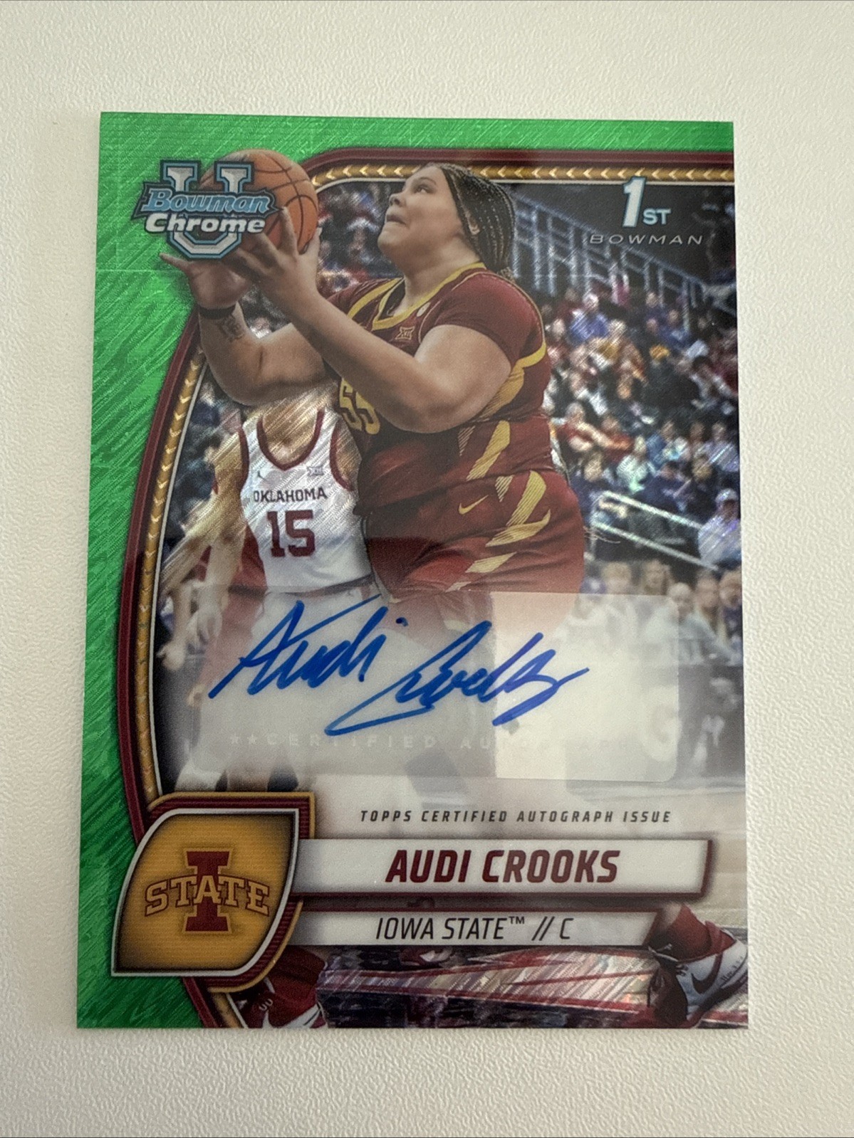 2024-25 Bowman Chrome U Audi Crooks Green Shimmer SSP Auto Iowa 1st Bowman 🔥