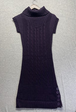 She's Cool Sweater Dress Womens Medium Purple Acrylic Cable Knit Turtleneck