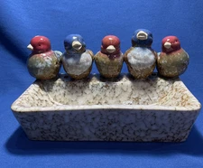 Glazed Ceramic Five Birds On A Feeder Tray Desk Decor Planter Trinket Dish 8”