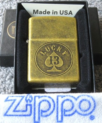 LUCKY 13 DESIGN  47148 Antique Brass  ZIPPO LIGHTER Mint in Box NEW Lustre 2025