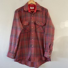 Sears Rehbock Flanellhemd Herren Large Wollmischung rot kariert langarm 