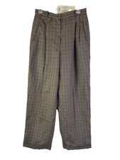 Vintage 90s Womens 12 Wool Houndstooth Plaid Pleated Cuffed Pants Money Classy