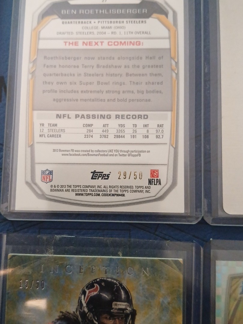 2013-current Football Auto and short print Manning - Hopkins Rothlesberger 1/1 view 6