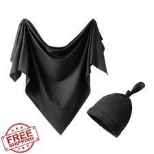 Newborn Swaddle Blanket and Hat Set Black Photography Wrap