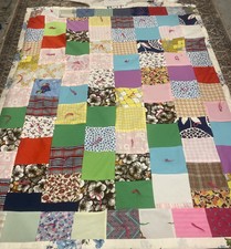 Homemade Baby Crib Size Quilt Patchwork 40 x 53 Floral textured patches tied