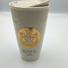 Starbucks Siren 1912 Pike Pl Seattle Ceramic Travel Mug w/ Lid 12oz New in Box