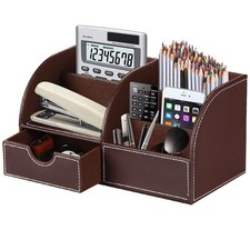 Desk Organizer, PU Leather Desktop Organizers and Accessories, Office Supplie...