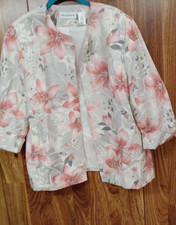 Alfred Dunner Floral Open Front Lined 3/4 Sleeve Jacket/Blazer Cotton Size 12