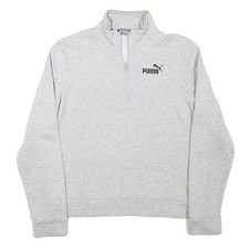 PUMA Womens Grey 1/4 Zip S Sweatshirt Cotton Blend Sport Casual Pullover