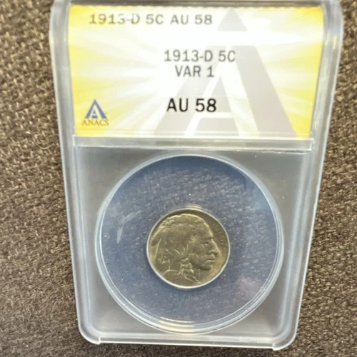 1913-D Buffalo Nickel Var 1 ANACS AU 58