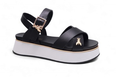 Patrizia Pepe Girl Sandalen aus Leder und Riemchen mit Schnalle - 31 (schwarz/gold)