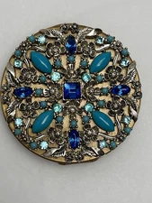 Vintage Blue Acrylic Jeweled Compact 2.75”