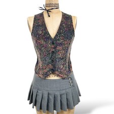 Vintage ILGWU Union Made Velvet Vest Floral Button Down 1970's Retro Boho Size S