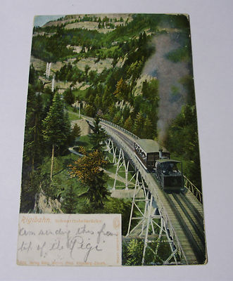 K008 1902 SCHWEIZ RIGI Eisenbahn ZUG Schnurrtobel Brücke POSTKARTE 