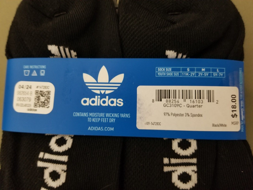 New Adidas Youth 6 Pair Quarter Socks. - Picture 4 of 4