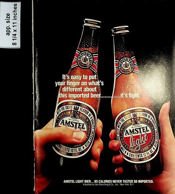 1985 Amstel Light Bier Imported Beer German Vintage Print ad 7342