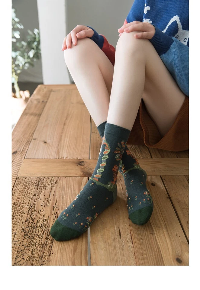 4 pares de calcetines informales coloridos graffiti florales de algodón para mujeres y damas talla 5-9 Foto 2 de 4