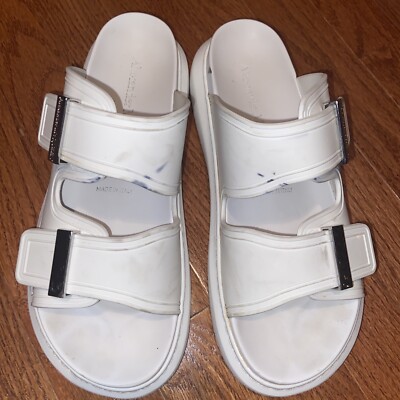 【Alexander McQueen】 Alabama Double Strap Sandals Alexander McQueen White Thick Double Strap Slip On Sandals