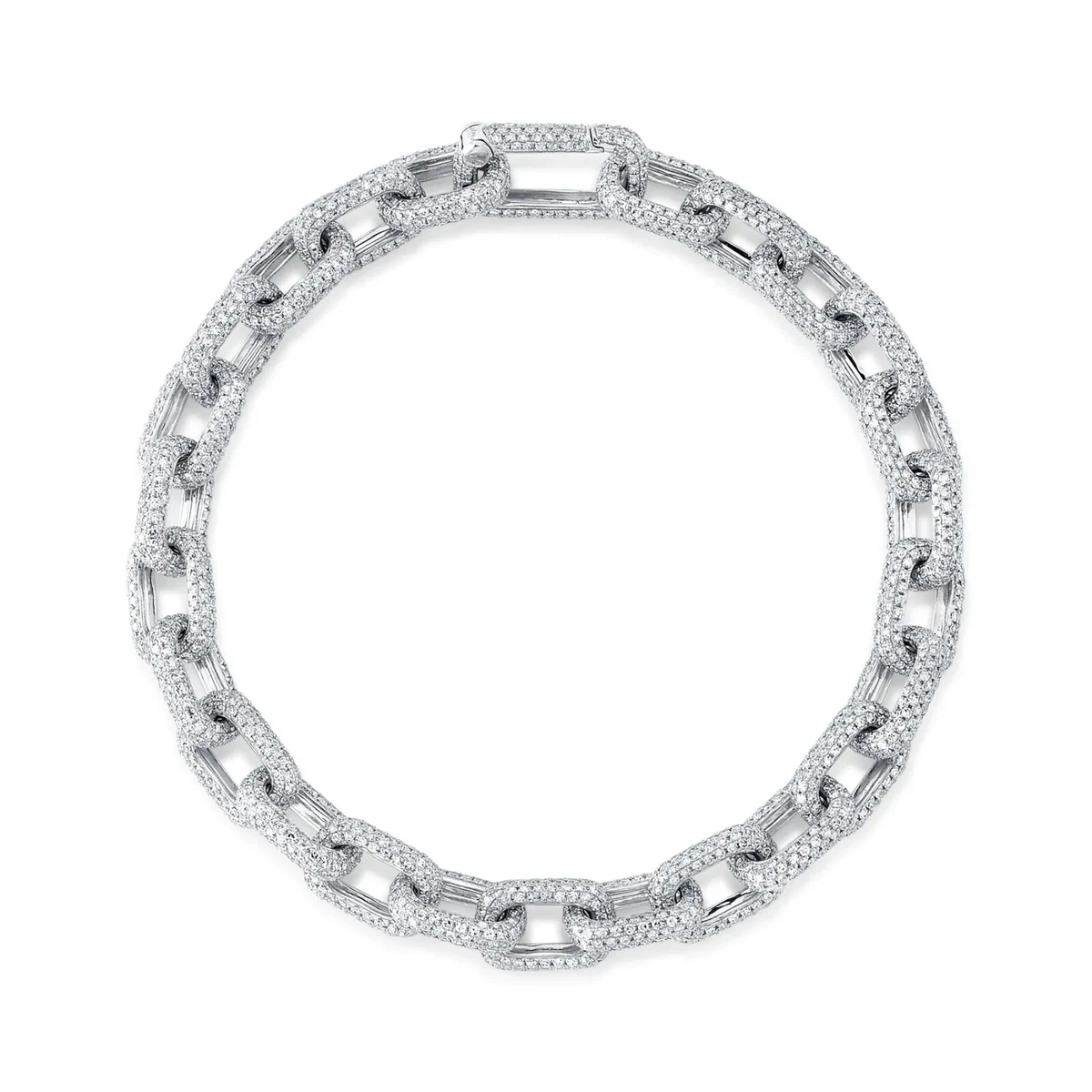 Diamond Pave Chain Link Bracelet 14K White Gold Lock 7.52CT Round Womens Natural