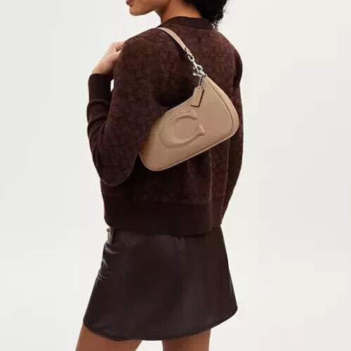 Coach Women's Silver/Taupe Teri Smooth Leather Shoulder Bag (CR099) - NWT image 3