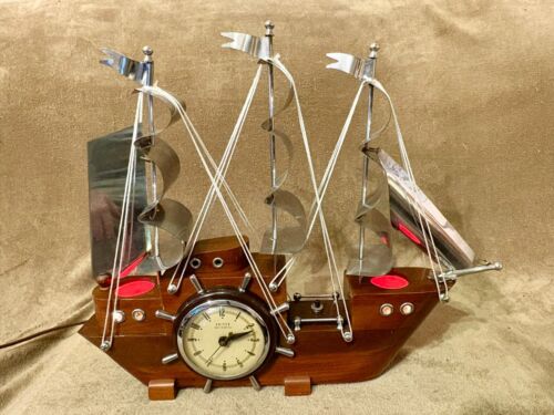 Vintage United Clock Co. 811 Wooden Clipper Ship Electric Clock with Night Light