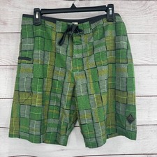Prana Hybrid Board Shorts UPF 50 Swim Trunks Green Geometric Mens Size 32