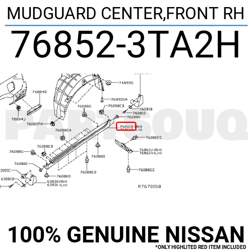 768523TA2H Genuine Nissan MUDGUARD CENTER,FRONT RH 76852-3TA2H | eBay