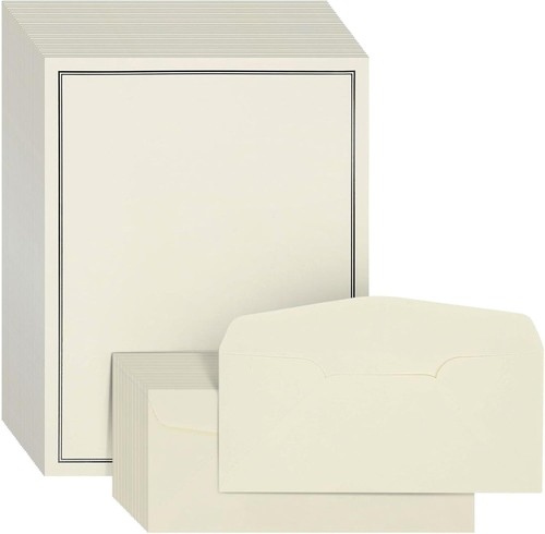 72-teiliges Briefpapier-Set zum Schreiben von Briefen mit 48 ecru und schwarzem Rand Pap... - Bild 1 von 3