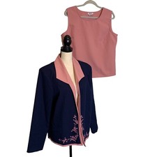 BFA Classics Blazer  Tank Womens 18 Navy Mauve 2 Pieces Set Vintage Granny Core