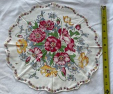 Handkerchief Round Summer Floral VTG Cottagecore 12" Scalloped Daisies Roses