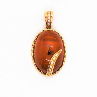 Pendentif En Or Jaune 750 Et Ambre Naturelle - Marque Pavan - Neuf Avec étiquettes
