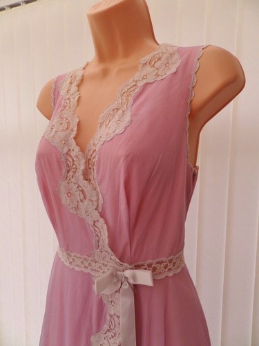 Q35 VTG ST MICHAEL ULTRA SHEER PINK LILAC 2 LAYER NYLON 60'S NIGHTDRESS M 36" - Picture 6 of 17