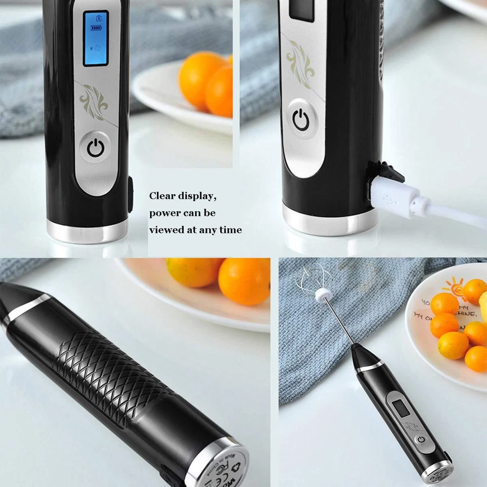 Milk Frother Handheld USB Rechargeable LCD Electric Milk Frother Adjustable 3...