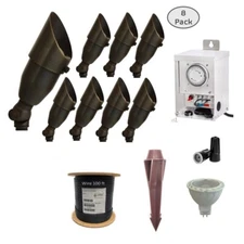 LED Low Voltage Solid Brass Spot Light Outdoor Landscape Lighting 8 PK KIT