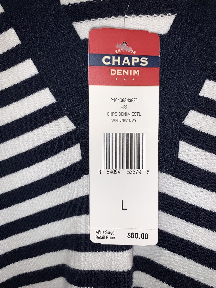 womens Large pullover sweatshirt hooded, navy white stripe, chaps
