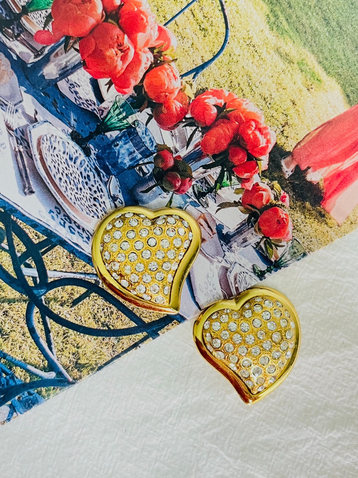 Orecchini Yves Saint Laurent YSL Vintage Cristalli Interi Massicci Cuore Love Clip