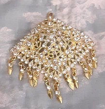 Large gold tone 3"X3" sparkly pendant rhinestones heavy