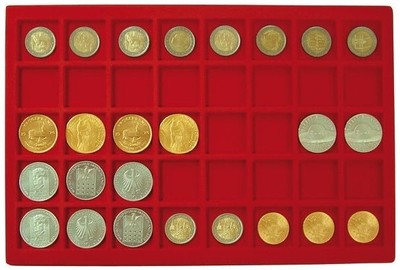 Valise Numismatique Lindner 8 Plateaux - 320 Pièces Max Ø34mm - Revêtement Velours Rouge