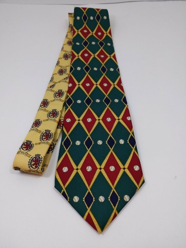 Vintage Tommy Hilfiger Baseball Tie 100% Italian Silk Diamond Bat Made in USA - Picture 2 of 4
