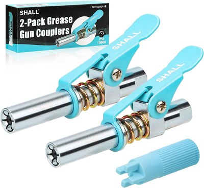 SHALL Grease Gun Coupler 2Pcs,w/Grease Fittings Cleaner,10000PSI Grease Gun Tips