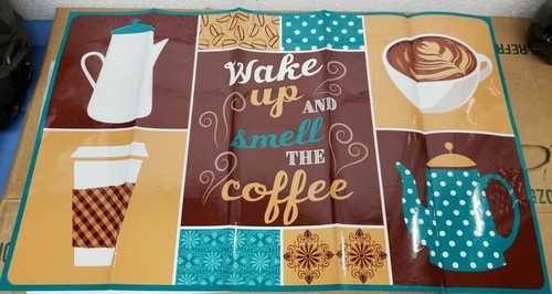 STOVE BACKSPLASH STICKER/WALL DECALl(30"x18")WAKE &SMELL THE COFFEE IN SQUARE,GR - Picture 5 of 12