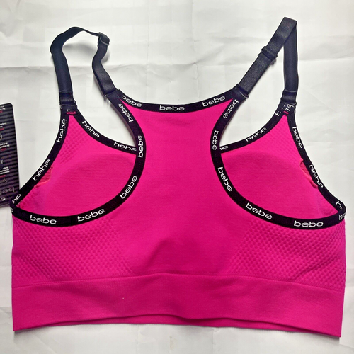 Bebe Sport Bra Cami Medium Mini Logo Pink New With Tags - Picture 5 of 6