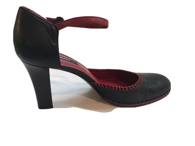 black leather heels with ankle strap