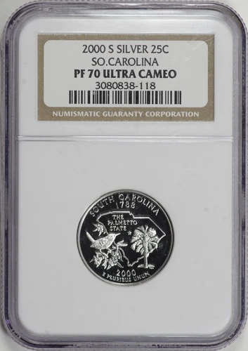 2000-S Proof SILVER South Carolina State Quarter 25c NGC PF70 UCAM [17F17]
