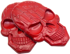 2x 3D Metal US Flag Skull Decal Emblem Motorcycle, Auto, Truck (Red)
