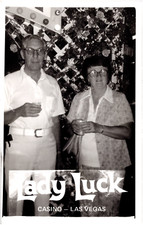 Old Couple at Lady Luck Casino Las Vegas Nevada 1960s RPPC Postcard Souvenir