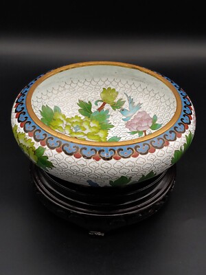 中国　景泰藍焼　七宝 牡丹鷹雀花鳥文飾皿 中国 景泰藍焼 七宝 牡丹鷹雀花鳥文飾皿