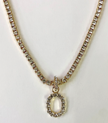 HSN BaubleBar Gold-Tone Clear Crystal Initial "O" Drop 16" Tennis Necklace